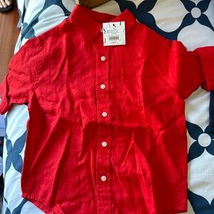 Janie and Jack Red linen roll sleeve